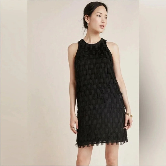 Anthropologie Dresses & Skirts - NWT By Anthropologie black Roxie polka dot textured fringe sleeveless dress sz 6
